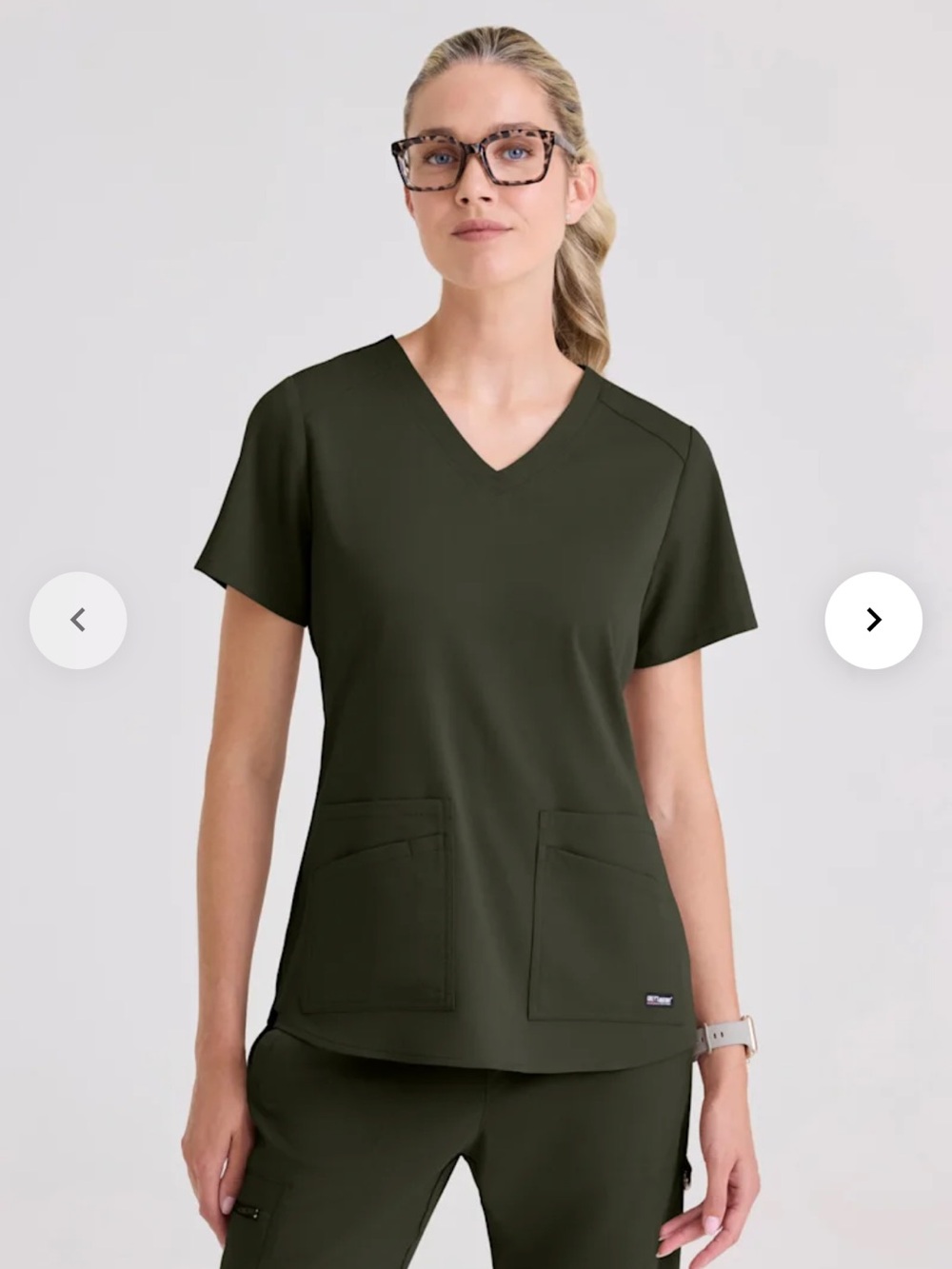 Grey's Anatomy V-Neck Short Sleeve Scrub Top and Bottoms in Olive